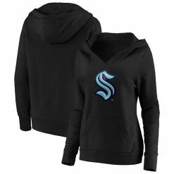 Women's Fanatics Branded Black Seattle Kraken Primary Logo V-Neck Pullover Hoodie