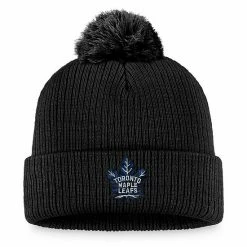 Men's Fanatics Branded Black Toronto Maple Leafs Alternate Logo Cuffed Pom Knit Hat