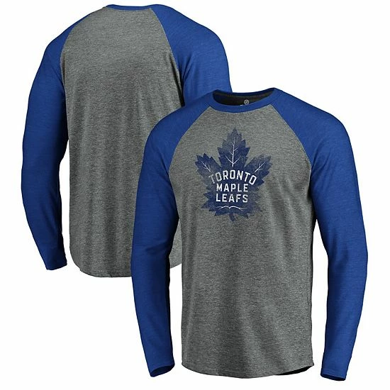 Men's Fanatics Branded Heathered Gray/Heathered Blue Toronto Maple Leafs Team Tri-Blend Raglan Long Sleeve T-Shirt 3 Men's Fanatics Branded Heathered Gray/Heathered Blue Toronto Maple Leafs Team Tri-Blend Raglan Long Sleeve T-Shirt