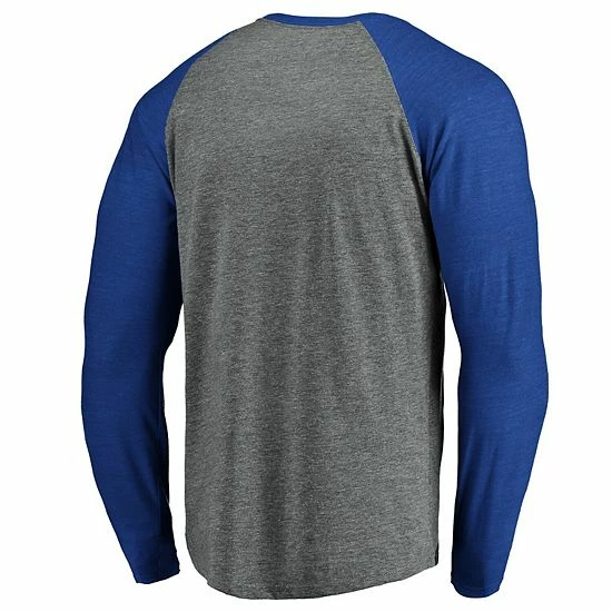 Men's Fanatics Branded Heathered Gray/Heathered Blue Toronto Maple Leafs Team Tri-Blend Raglan Long Sleeve T-Shirt 6 Men's Fanatics Branded Heathered Gray/Heathered Blue Toronto Maple Leafs Team Tri-Blend Raglan Long Sleeve T-Shirt - Image 4