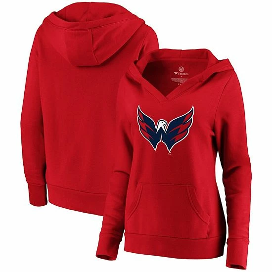 Women's Fanatics Branded Red Washington Capitals Primary Logo V-Neck Pullover Hoodie 3 Women's Fanatics Branded Red Washington Capitals Primary Logo V-Neck Pullover Hoodie