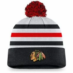 Men's Fanatics Branded White/Black Chicago Blackhawks Authentic Pro Draft Cuffed Knit Hat With Pom