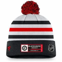 Men's Fanatics Branded White/Black Chicago Blackhawks Authentic Pro Draft Cuffed Knit Hat With Pom -Metaverse shop unnamed file 9003