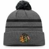 Men's Fanatics Branded Charcoal/Red Chicago Blackhawks Cuffed Knit Hat With Pom -Metaverse shop unnamed file 9117