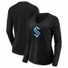 Women's Fanatics Branded Black Seattle Kraken Primary Logo Long Sleeve V-Neck T-Shirt