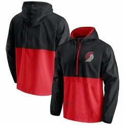 Men's Fanatics Branded Black/Red Portland Trail Blazers Anorak Block Party Windbreaker Half-Zip Hoodie Jacket -Metaverse shop unnamed file 9298