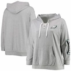 Women's Fanatics Branded Heathered Gray Philadelphia Eagles Plus Size Lace-Up Pullover Hoodie