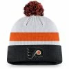 Men's Fanatics Branded White/Black Philadelphia Flyers Authentic Pro Draft Cuffed Knit Hat With Pom
