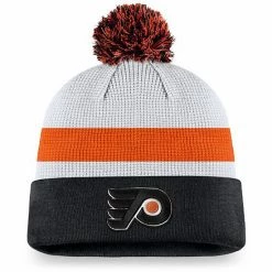 Men's Fanatics Branded White/Black Philadelphia Flyers Authentic Pro Draft Cuffed Knit Hat With Pom