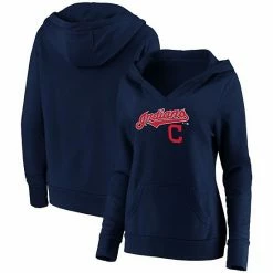 Women's Fanatics Branded Navy Cleveland Indians Core Team Lockup V-Neck Pullover Hoodie -Metaverse shop unnamed file 9364