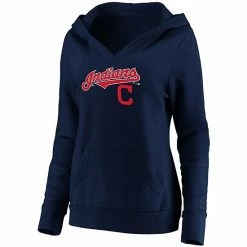 Women's Fanatics Branded Navy Cleveland Indians Core Team Lockup V-Neck Pullover Hoodie -Metaverse shop unnamed file 9365
