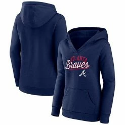 Women's Fanatics Branded Navy Atlanta Braves Simplicity Crossover V-Neck Pullover Hoodie -Metaverse shop unnamed file 9389