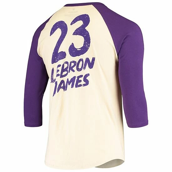 Men's Fanatics Branded LeBron James Cream/Purple Los Angeles Lakers Raglan 3/4 Sleeve T-Shirt Men's Fanatics Branded LeBron James Cream/Purple Los Angeles Lakers Raglan 3/4 Sleeve T-Shirt -Metaverse shop unnamed file 9607