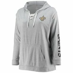 Women's Fanatics Branded Heathered Gray New Orleans Saints Plus Size Lace-Up Pullover Hoodie -Metaverse shop unnamed file 9725