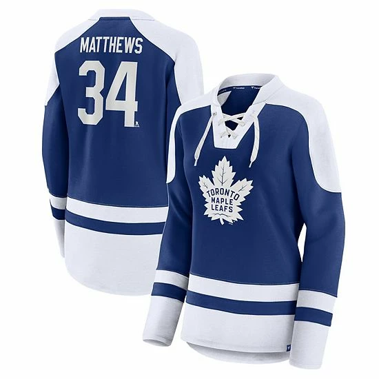 Women's Fanatics Branded Auston Matthews Blue/White Toronto Maple Leafs Lace-Up Raglan Sweatshirt Women's Fanatics Branded Auston Matthews Blue/White Toronto Maple Leafs Lace-Up Raglan Sweatshirt -Metaverse shop unnamed file 9794