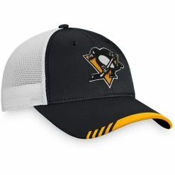 Men's Fanatics Branded Black/White Pittsburgh Penguins Authentic Pro Team Locker Room Trucker Snapback Hat -Metaverse shop unnamed file 9821